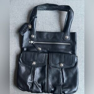 Rough Roses Black leather tote bag